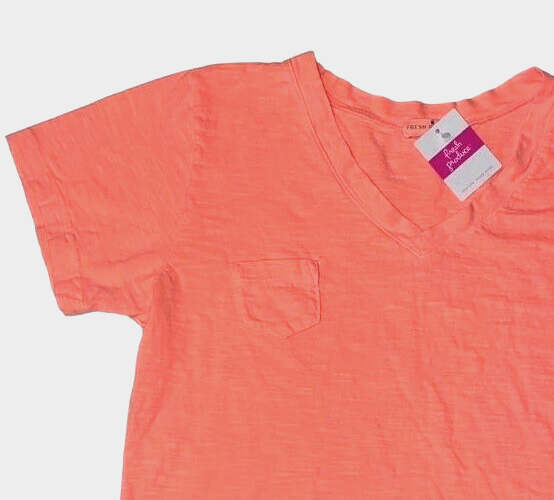 FRESH PRODUCE XL Sunset Orange $56 Heritage Cotton Fem Logo V Neck Top NWT XL