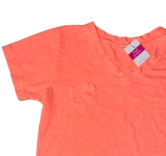 FRESH PRODUCE XL Sunset Orange $56 Heritage Cotton Fem Logo V Neck Top NWT XL