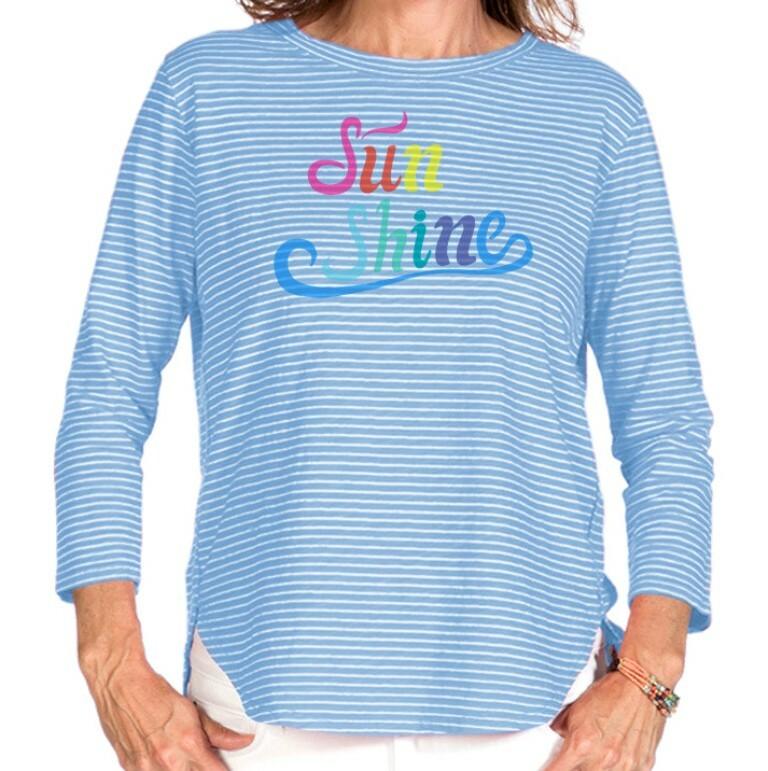 FRESH PRODUCE XLarge Bayside Blue $63 SUNSHINE PINSTRIPE Catalina 3/4 Top NEW XL