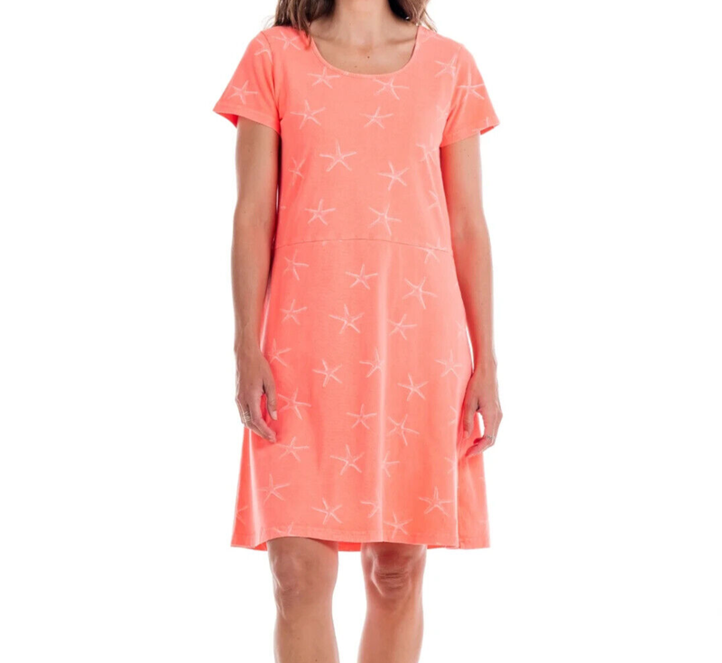 FRESH PRODUCE XSmall Sunset Coral STARFISH $75 SADIE Jersey Cotton Dress NWT XS