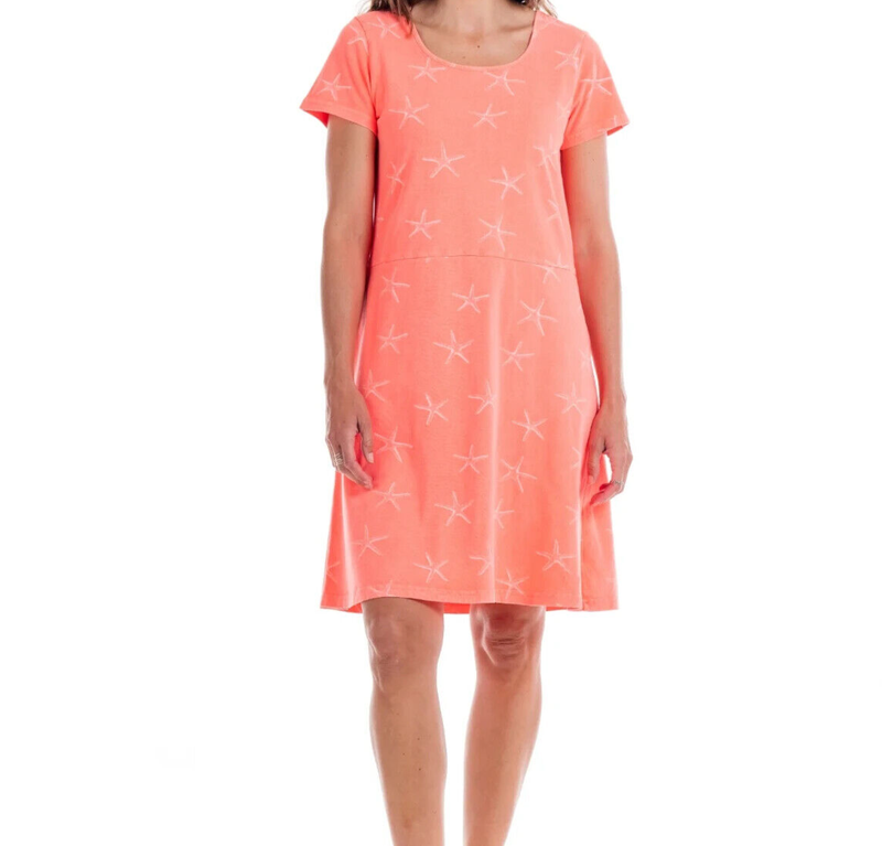 FRESH PRODUCE XSmall Sunset Coral STARFISH $75 SADIE Jersey Cotton Dress NWT XS