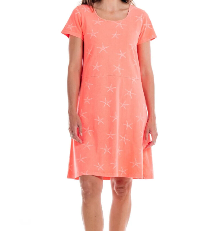 FRESH PRODUCE XSmall Sunset Coral STARFISH $75 SADIE Jersey Cotton Dress NWT XS