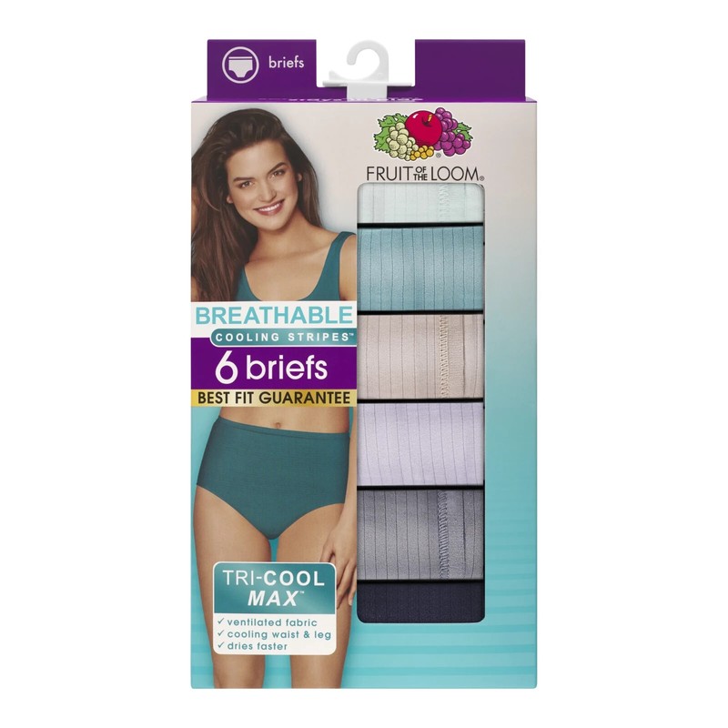Fruit Of The Loom Women's Breathable Cooling Stripes Brief Underwear 6-Pack