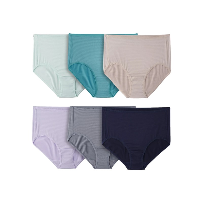 Fruit of the Loom Women's Breathable Cooling Stripes Brief Underwear 6-Pack