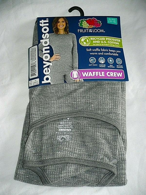 Fruit of The Loom Women's Thermal Waffle Crew Size 3xl (22) Gray Beyond Soft