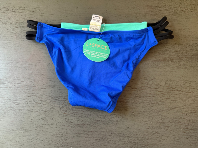 Full Cut NEW Blue Lined Strappy L SPACE Swimsuit Bikini Bottom Size Large