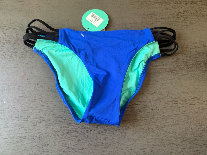 full cut NEW blue lined strappy L SPACE swimsuit bikini bottom size large