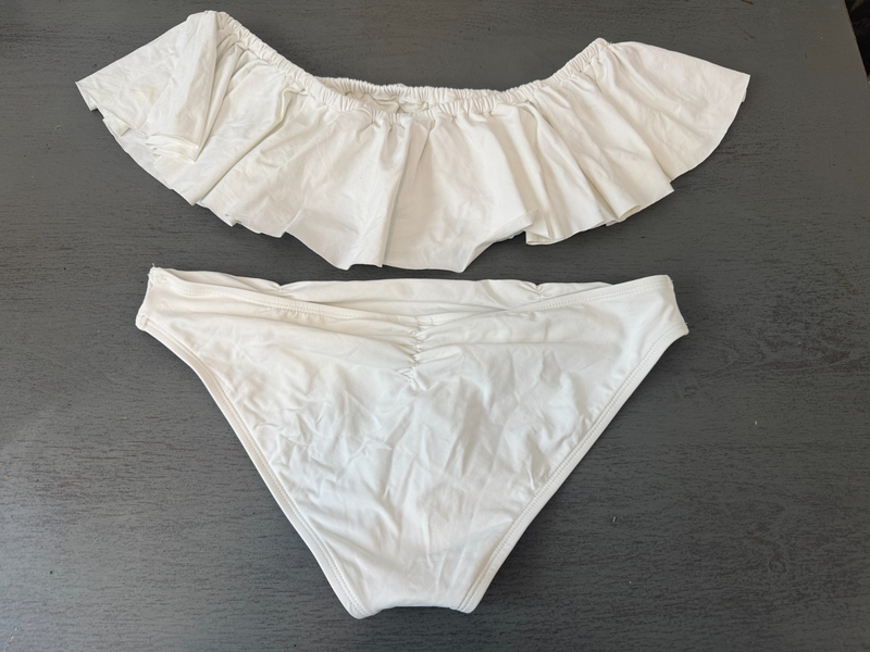 Full Cut NEW White L SPACE Two Piece Swimsuit Bikini Size Large