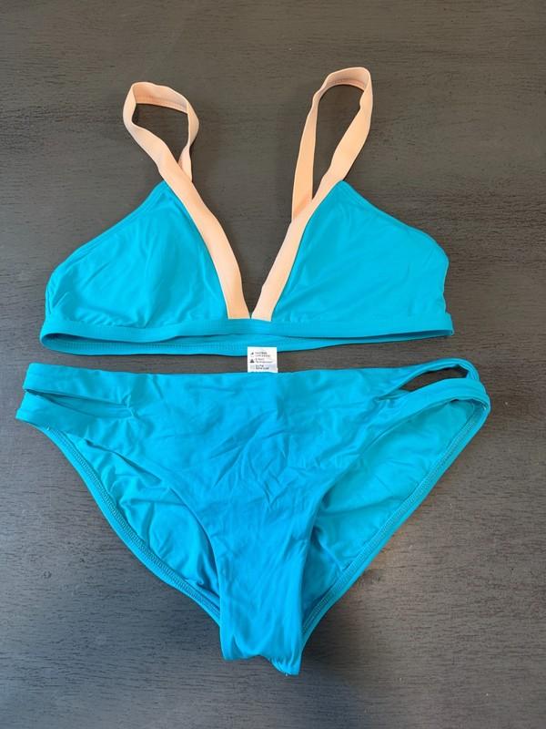 full cutNEW blue pink L SPACE two piece swimsuit bikini size large