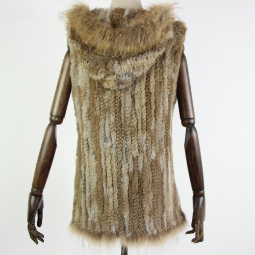 Fur New Natural Fur Vest Rabbit Fur Knitted Gilet With Fur Hooded Coat Jackets