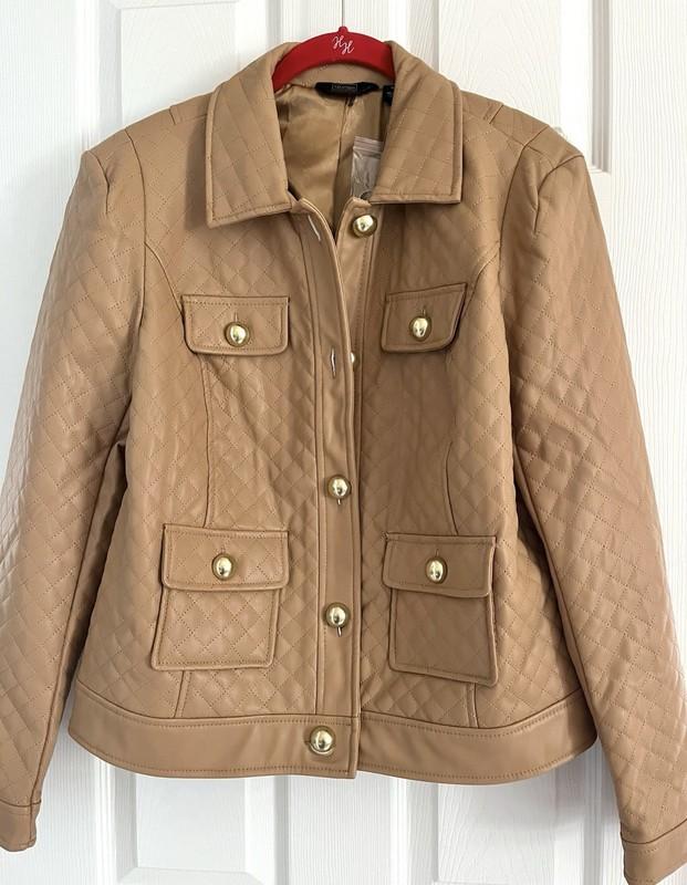 G by Giuliana Camel Quilted Faux Leather Jacket. Sz M PLEASE READ DESCR