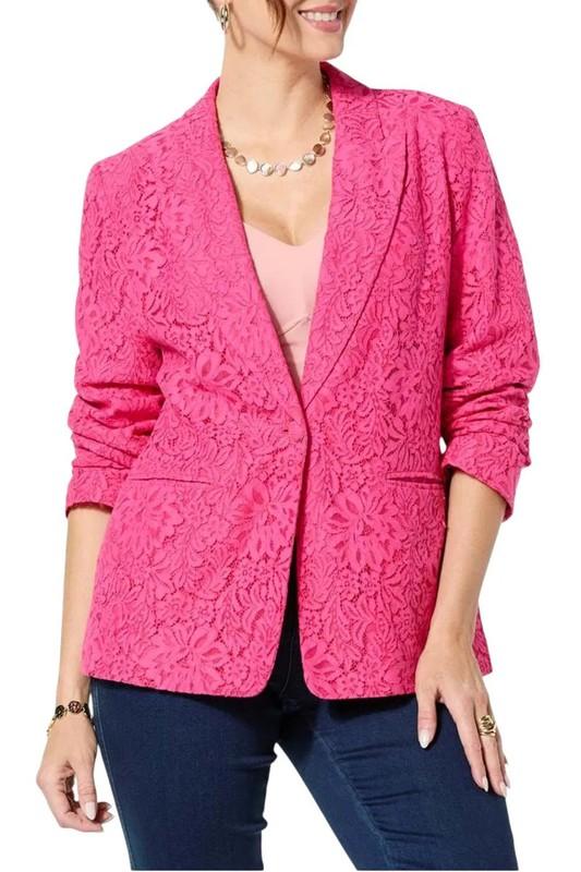 G by Giuliana Women's Lace Girlfriend Blazer Hot Pink
