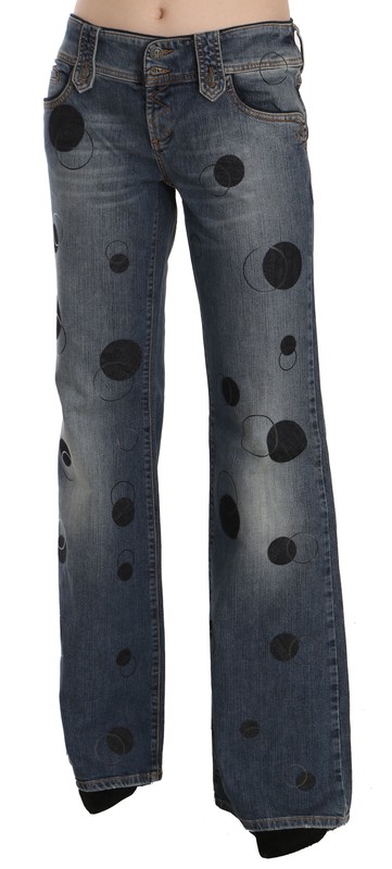 GALLIANO Jeans Blue Black Polka Dot Mid Waist Wide Leg Bootcut S. W24 RRP $500