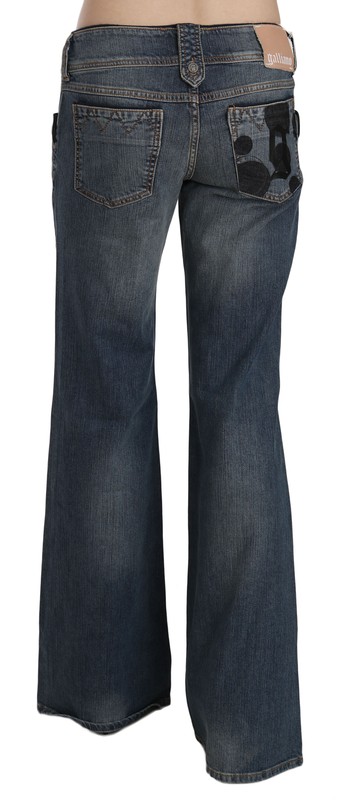 GALLIANO Jeans Blue Black Polka Dot Mid Waist Wide Leg Bootcut S. W24 RRP $500