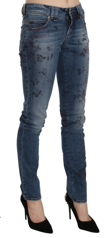 GALLIANO Jeans Blue Floral Print Low Waist Skinny Denim Pants S. W26 RRP $350