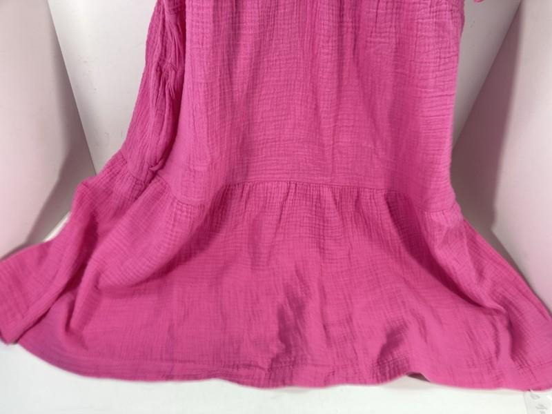 Gap Gauze Tier Dress Womens Size XL Pink Short Sleeve Split V-Neck Pockets NWT