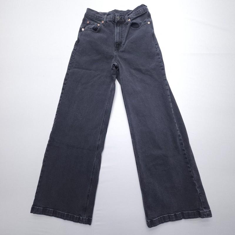 Gap High Rise Stride Wide Leg Jeans Size 28 / 6 Black Baggy Boho Dark Skater