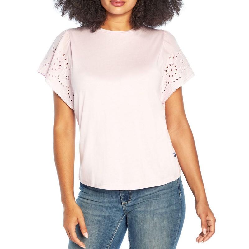GAP Women's Eyelet Flutter Short Sleeve Scoop Neck Shirt (Winsome Orchid S)