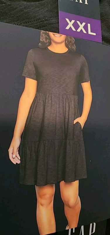 GAP Women's Soft Short Sleeve Crew Neck Tiered Dress True Black XXL