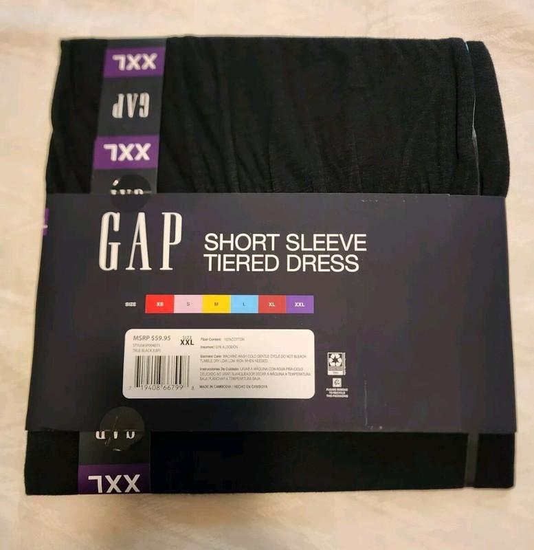 GAP Women's Soft Short Sleeve Crew Neck Tiered Dress True Black XXL