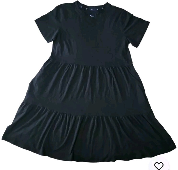 GAP Women's Soft Short Sleeve Crew Neck Tiered Dress True Black XXL