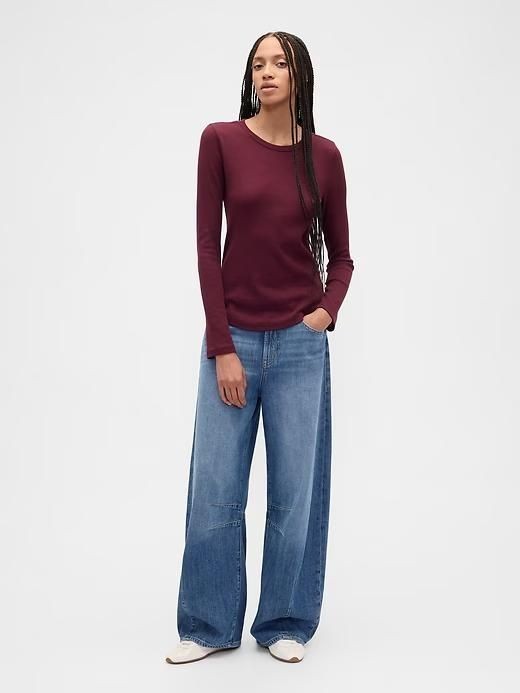 Gap Women's Waffle-Knit Crewneck T-Shirt-Sizes S. M. L. XL.XXL- Tuscan Red