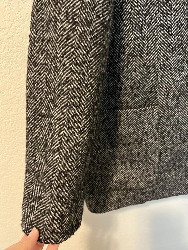 Gap Womens Coat XL Gray Black Herringbone Swing Jacket Button Wool Blend