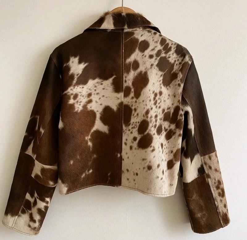 Genuine Cowhide Leather Jacket For Women Natural Hair-On Cow Skin Fashion Coat