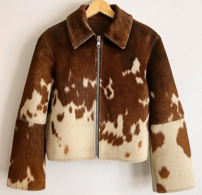 Genuine Cowhide Leather Jacket for Women Natural Hair-On Cow Skin Fashion Coat