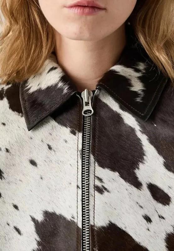 Genuine Women Cowhide Natural Hair On Cow Skin Leather Jacket