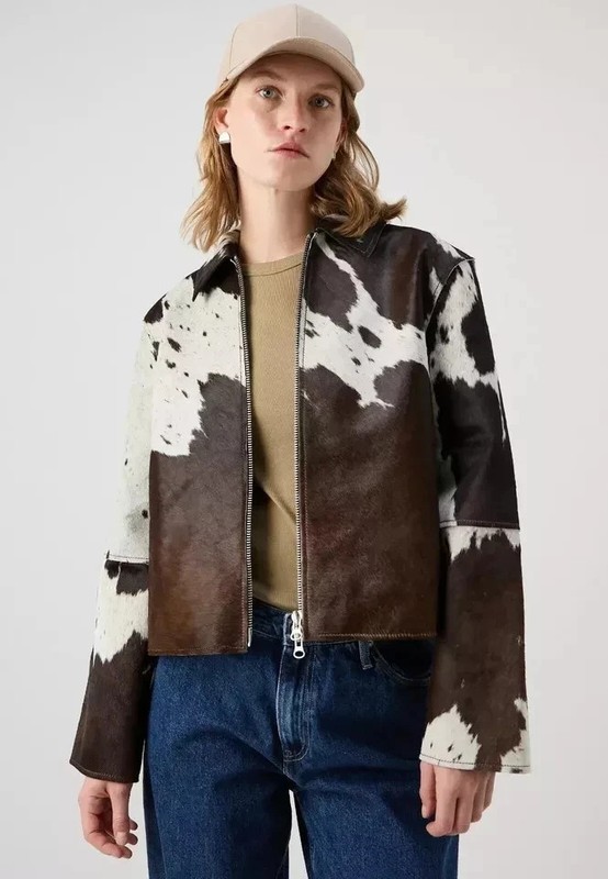 Genuine Women Cowhide Natural Hair On Cow Skin Leather Jacket