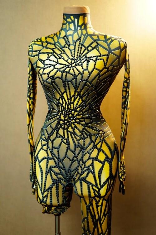 Glitter RhinestonesJumpsuit SexyStretch Dance Bodysuit Party Singer Drag iueen