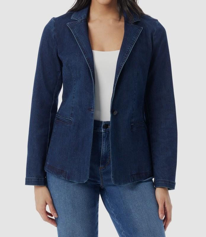 Gloria Vanderbilt Women's Blue Denim One-Button Blazer Coat Jacket Size XL