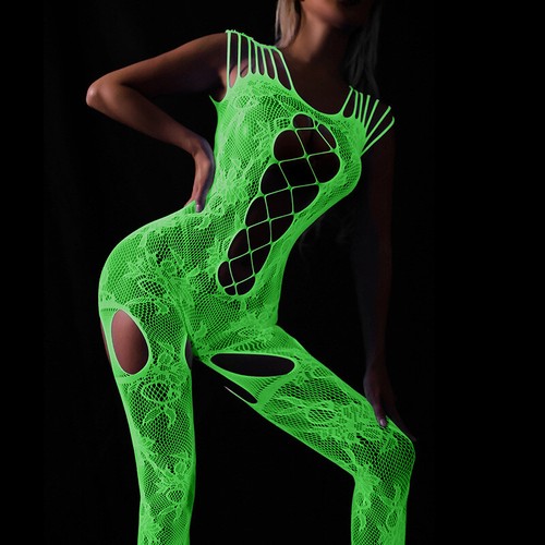 Glow-in-the-Dark Body Fishnet Bodysuit Nighttime Sexy Bodystocking Nightwear