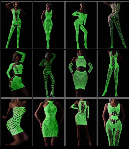 Glow-in-the-Dark Body Fishnet Bodysuit Nighttime Sexy Bodystocking Nightwear