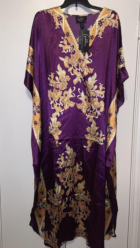 Goddess Winlar long kaftan women satin dress one size Multi Colors Dark Purple
