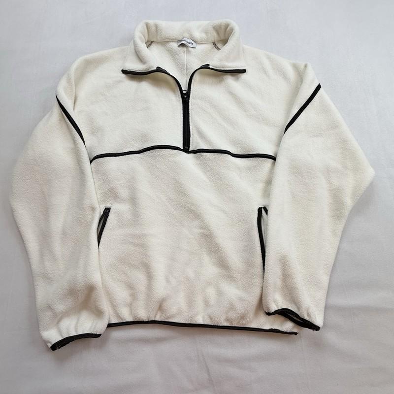 Gold Hinge Women’s MINIMALISTIC HalfZip Fleece Pullover Sz S Ivory W/ Black Trim