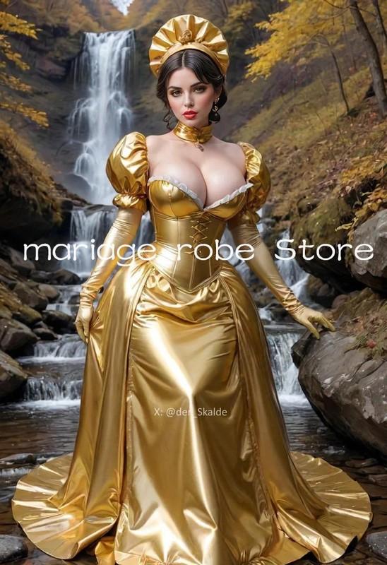 Gold Shiny Victorian Cosplay Prom Formal Dresses Corset Rococo Evening Gown