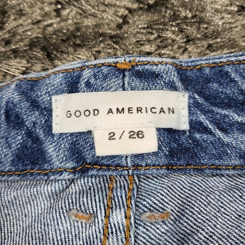 Good American Good Curve Straight Jeans Women's 2 X 26 Blue Distressed Raw Hem