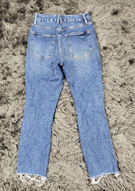 Good American Good Curve Straight Jeans Women's 2 X 26 Blue Distressed Raw Hem