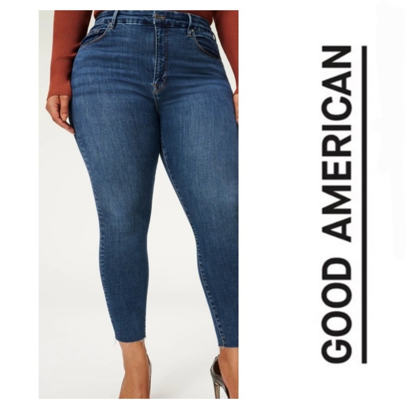 Good American Size 26 Plus Good Legs Crop Denim Skinny Jeans NEW NWT Fray Hem