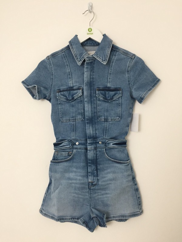 Good American Women's Playsuit Size L Blue Denim Pocket Stretch Zip New* F1
