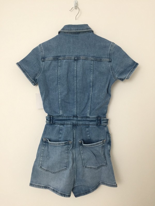 Good American Women's Playsuit Size L Blue Denim Pocket Stretch Zip New* F1