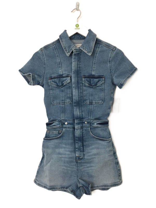 Good American Women's Playsuit Size L Blue Denim Pocket Stretch Zip New* F1