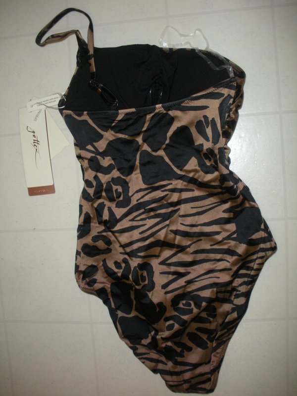 GOTTEX 2024 Brown & Black Jaguar 1 Pc One Shoulder Style Swimsuit Sz 12 NWT