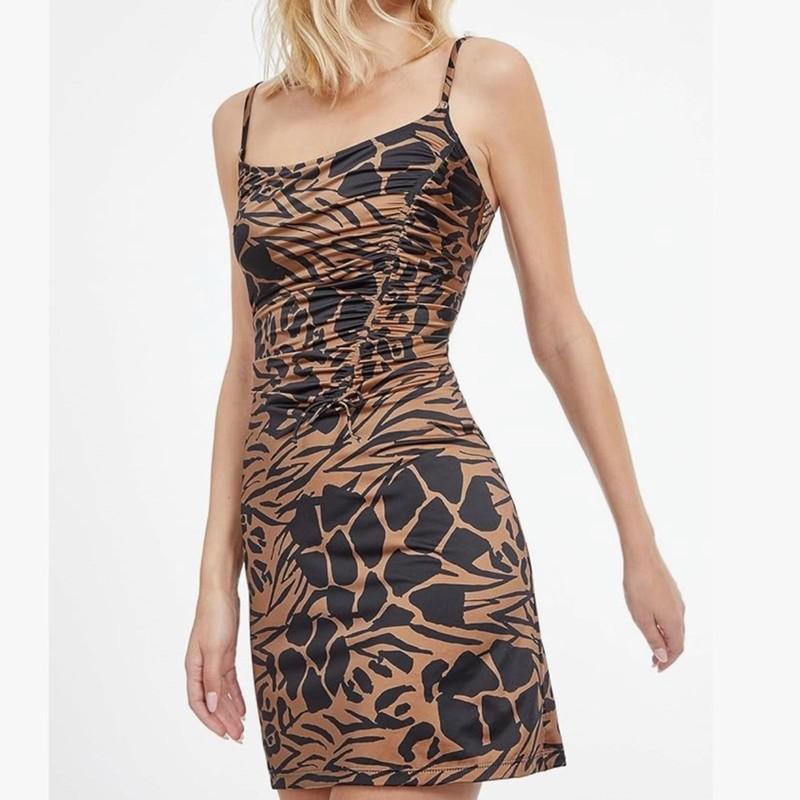 Gottex Jaguar Animal Print Ruched Cover-Up Dress Brown Black Size Medium