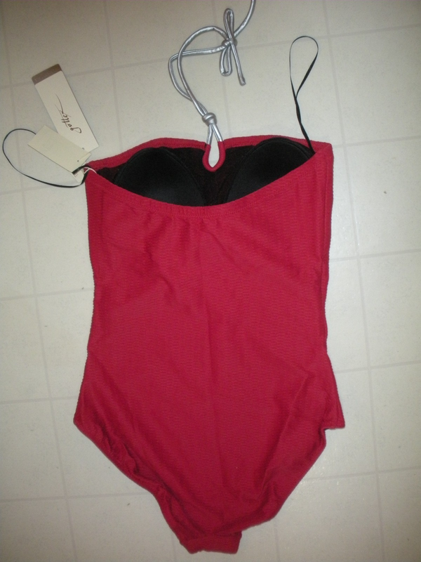 GOTTEX Ruby Red Harbourside 1 Pc Textured Halter Bandeau Swimsuit Sz 14 NWT