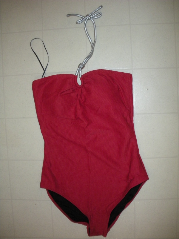GOTTEX Ruby Red Harbourside 1 Pc Textured Halter Bandeau Swimsuit Sz 14 NWT