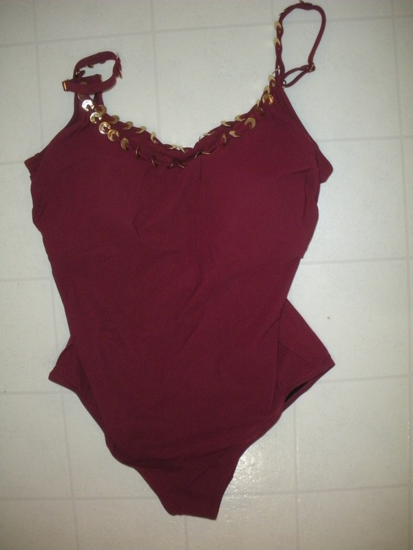 GOTTEX Wine Golden Touch 1 Pc Round Neck Style Swimsuit Sz 10 NWT
