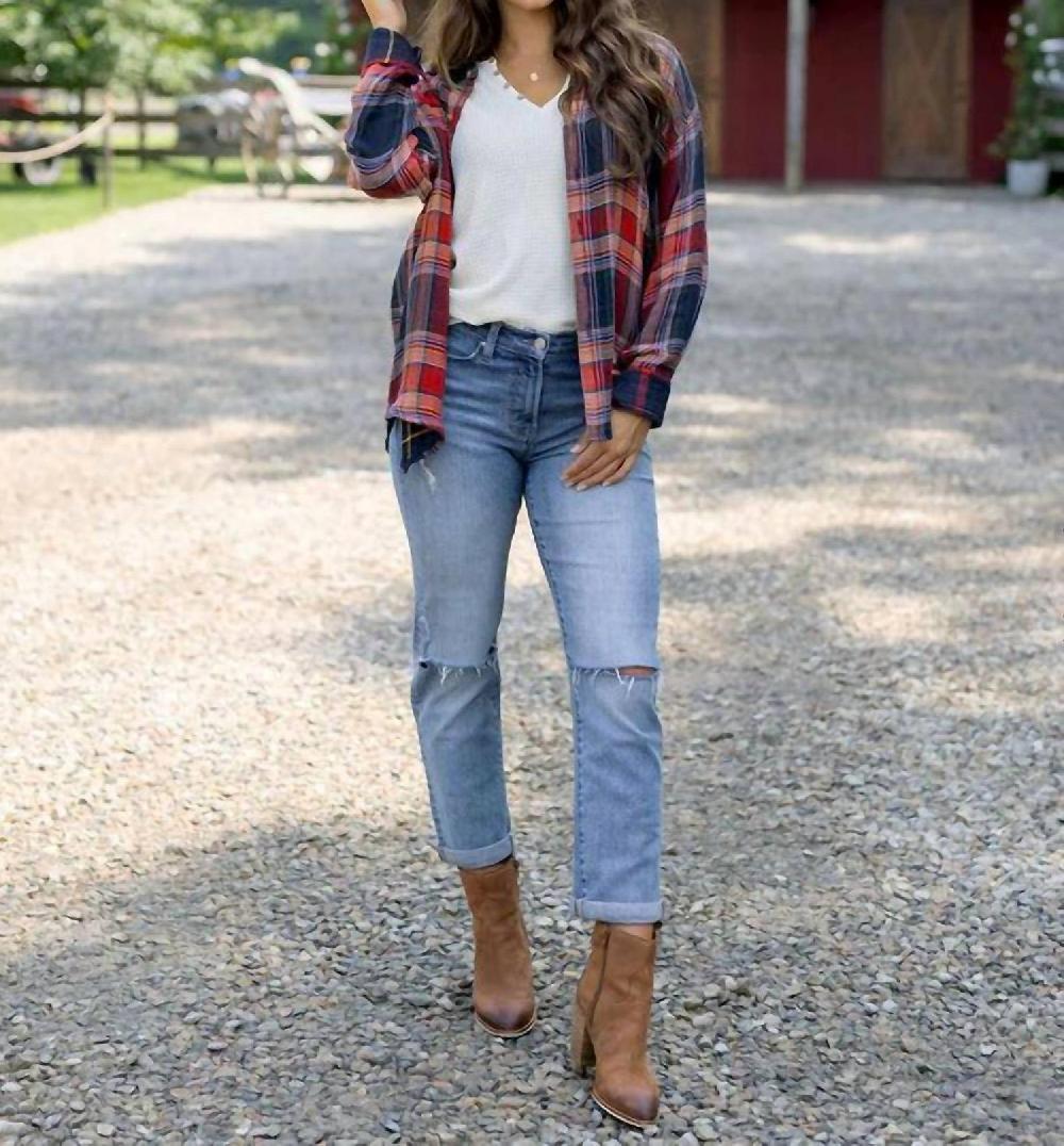 Grace And Lace Reversible Plaid Shirt Red / Navy